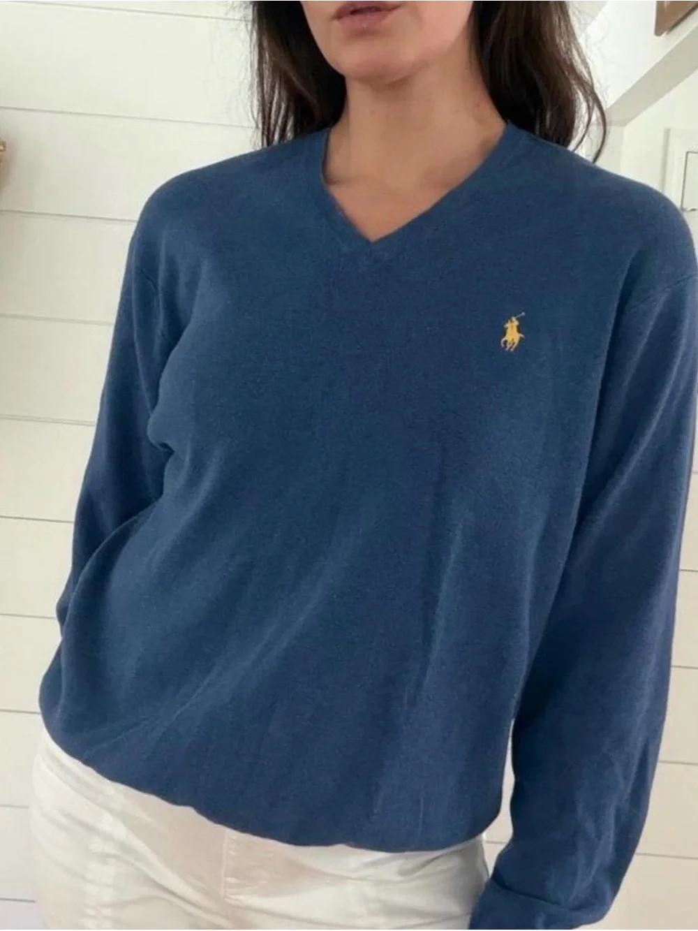 Polo Ralph Lauren Men’s Large Pima Cotton Blue V-Neck Sweater